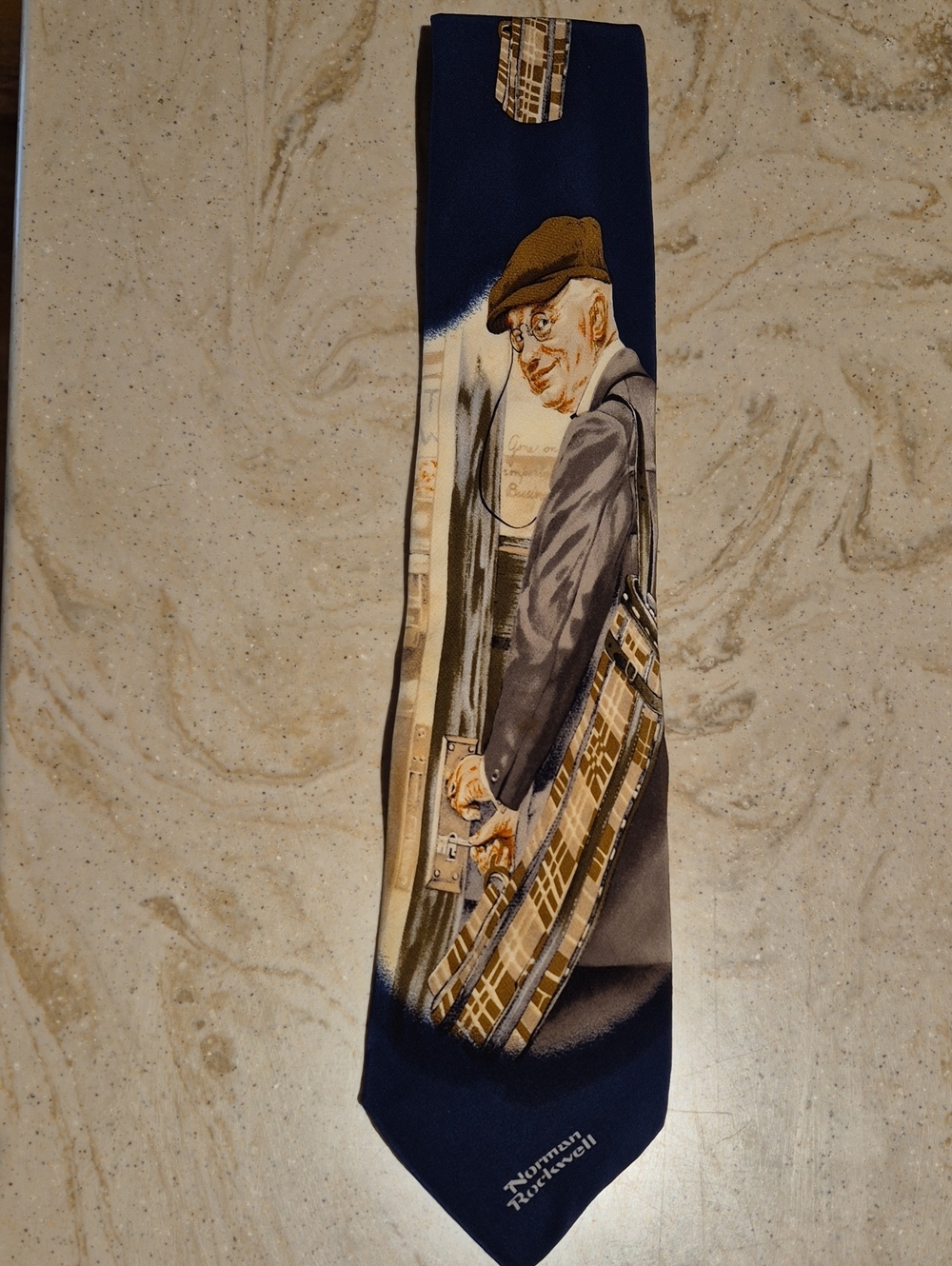 Norman Rockwell Navy Silk Tie with Golf Illustration